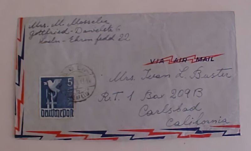 GERMAN COVER 5M PEACE DOVE SINGLE #962 cat.300E($430.00) KOLN TO USA JUNE 1948