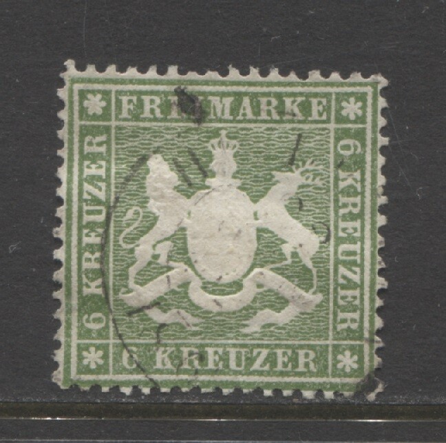 Germany States 1860 WURTTEMBERG 6 Kreuzer Cote of Arms used, signed, $ 156.00