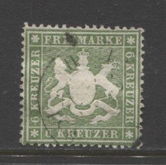 Germany States 1860 WURTTEMBERG 6 Kreuzer Cote of Arms used, signed, $ 156.00