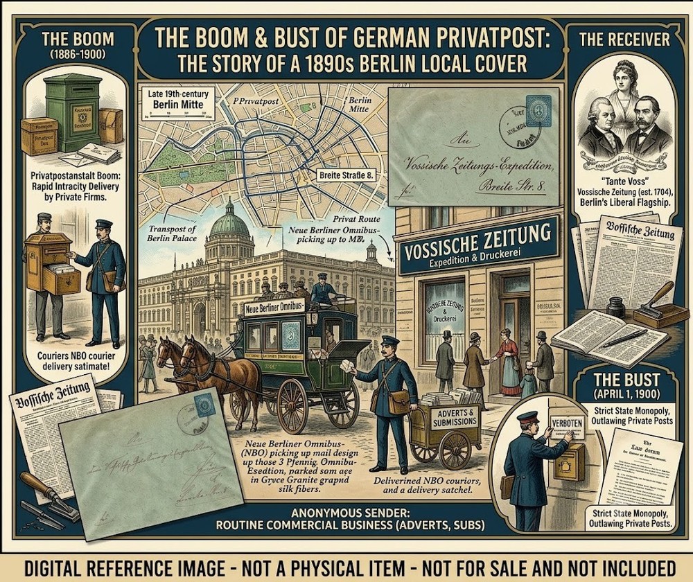 Berlin Local Post 1890s 3Pf Stationery Cover Vossische Zeitung Cancelled