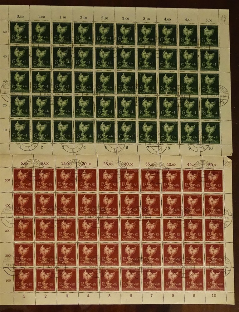 Stamp Germany Mi 902-3 Sc B286-7 Sheet 1944 WWII Trophy Dresden Goldsmith CTO