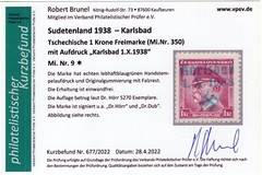 GERMANY OCCUPATION SUDETENLAND KARLSBAD MICHEL 9 BRUNEL CERT PERFECT MH