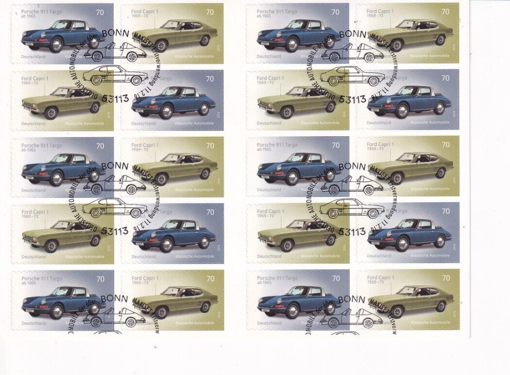 Bundesrepublik used – 3201-2 classic cars self adhesive sheet of 20