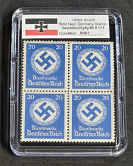 Third Reich WWII Nazi German NSDAP Swastika Stamp Block NSDAP MNH w Slab Case