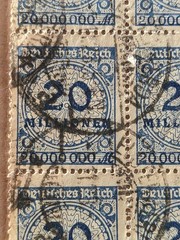 Germany 12 Stamp block. Deutsches Reich 20 Million hyperinflation Mi# 319 SG#334