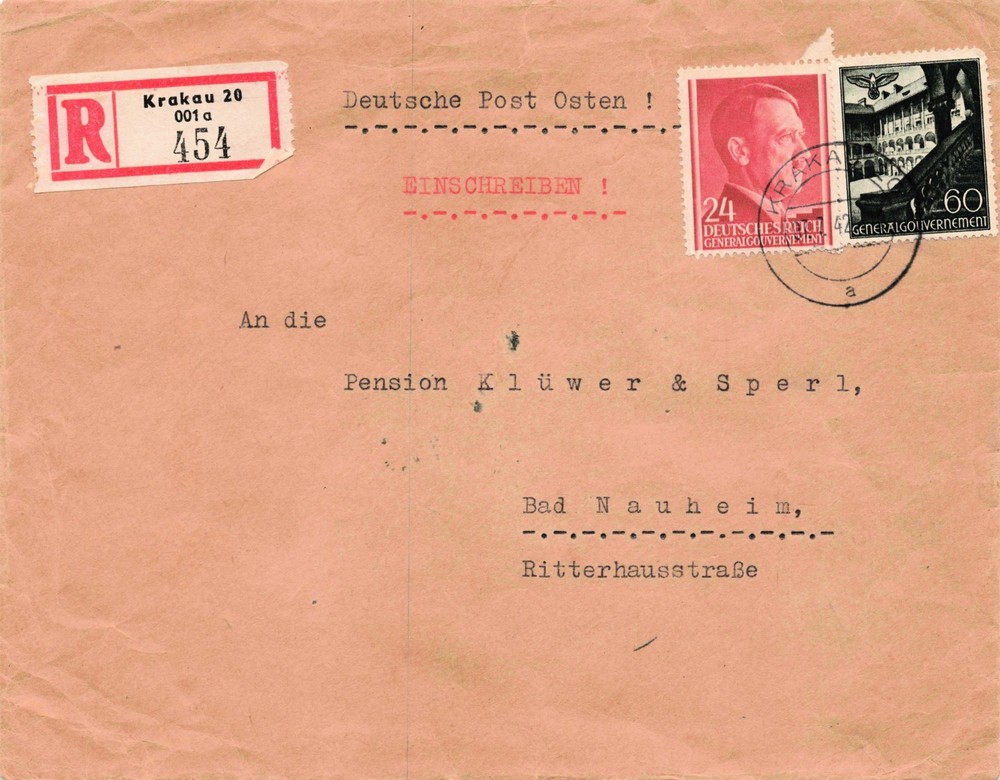 1942 Generalgouvernement Krakau Registered Einschreiben Deutsche Post Osten