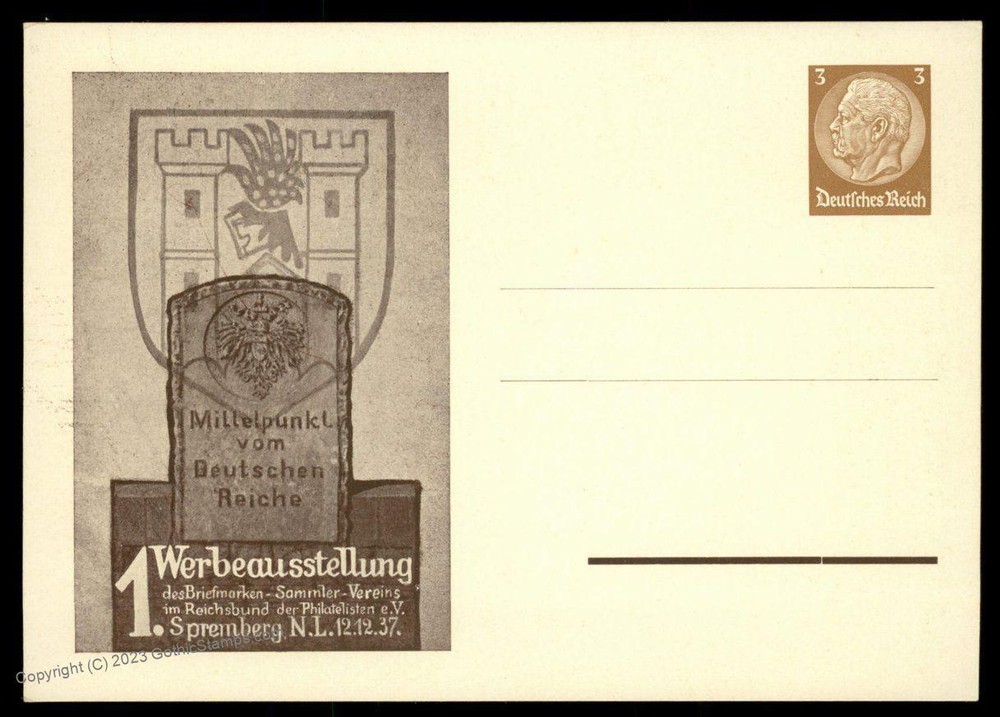 Germany 1937 SPREMBERG Stamp Show Private Card Cover Advertising UNUSED 99336