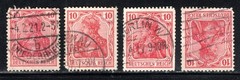 Germany Stamp Scott #83, 10pf, Germania, Carmine, Lot of 4, Used, SCV$6.00
