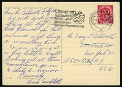 Germany Garmisch-Partenkirchen Winter Sport Olympic Venue 1951 Postal Card to US