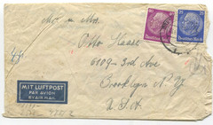 1941 Germany Airmail Cover to Brooklyn NY Censored Frankfurt Nazi Tape Seals