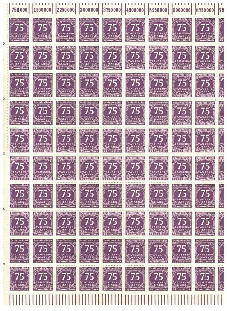 Deutsche Reich 1923 ☀ 75 t Mark full sheet (10×10) ☀ MNH(**)