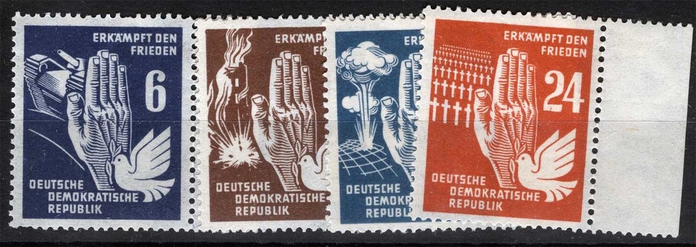 DDR Sc 71-74 Multicolor 6pf-24pf 1950 MNH Original Gum Set