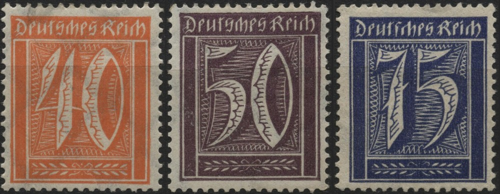 Germany 1921 166,167,170 40,50,75pf numerals, wmk 126 network, mint hinged