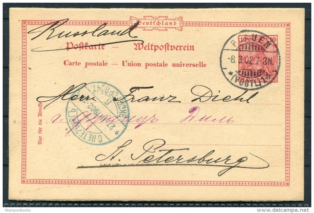 1902 Plauen Germany Postkarte – St Petersburg Russia