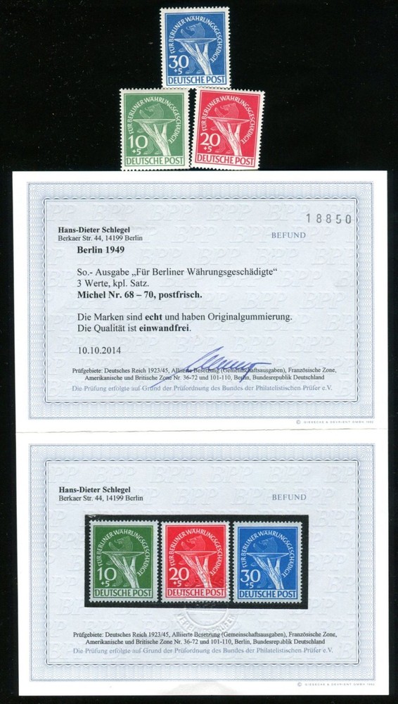 BERLIN 1949 68-70 ** MNH FLAWLESS Opinion SCHLEGEL BPP (G2777