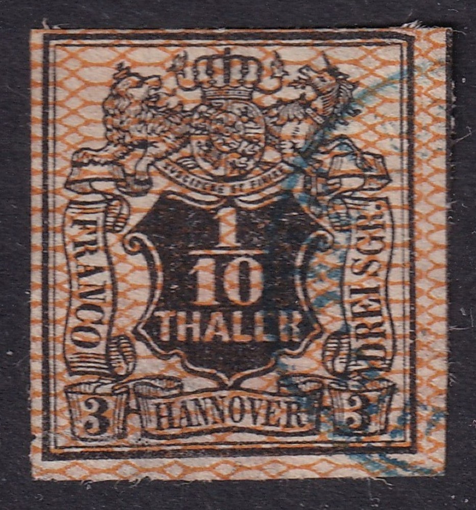 HANOVER 1856 Arms 1/10th Black and Orange SG 17 Used (CV £90)
