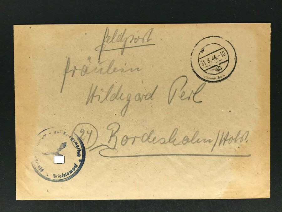 German Reich field post receipt Kriegsmarine Liebau Latvia / Liepāja 31.8.44