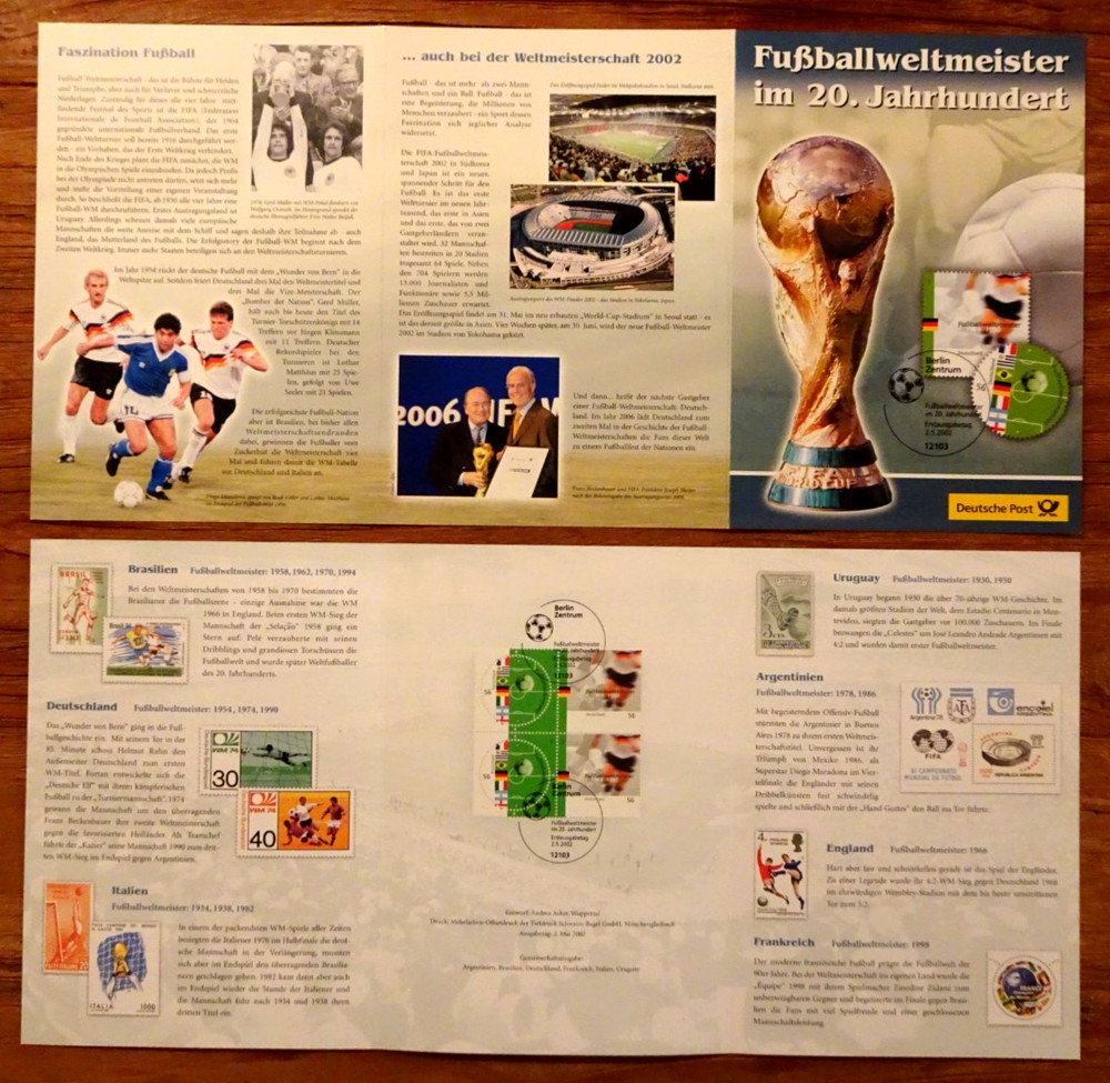Memorial sheet football world champion federal no. 2258-2259 FRG stamped