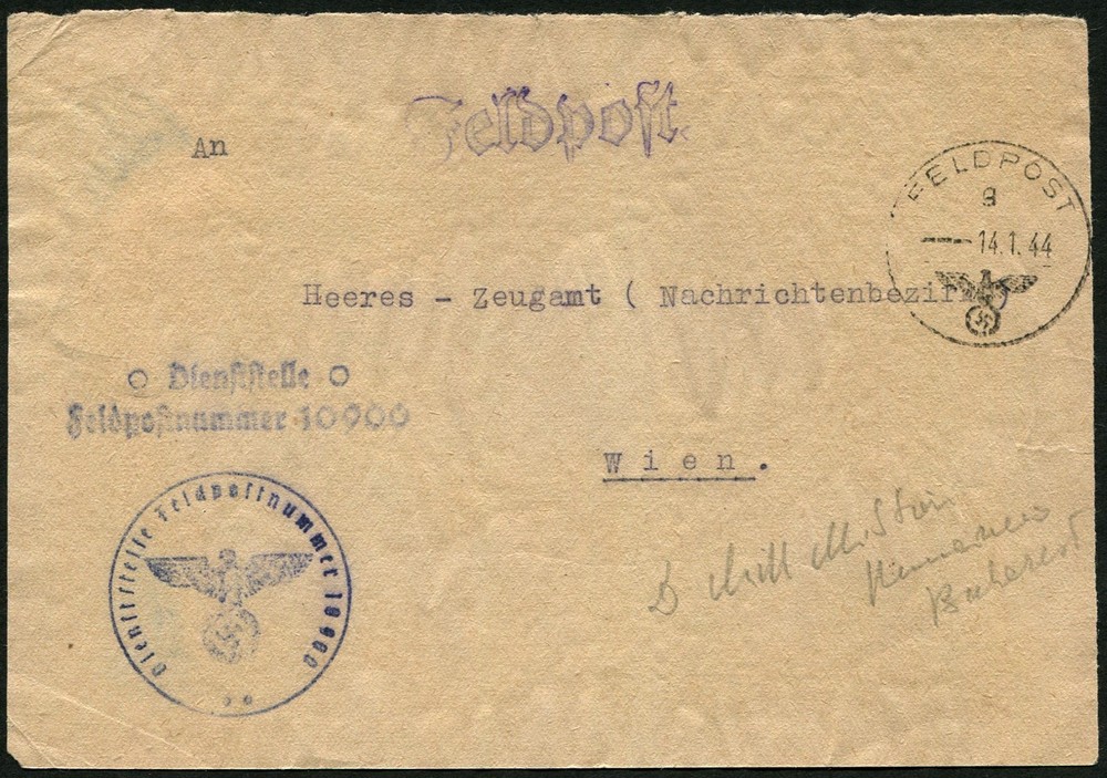 Bucharest to Vienna German Feldpost Cover Army Ordnance Office 1944 WWII Europe