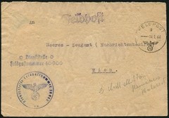 Bucharest to Vienna German Feldpost Cover Army Ordnance Office 1944 WWII Europe