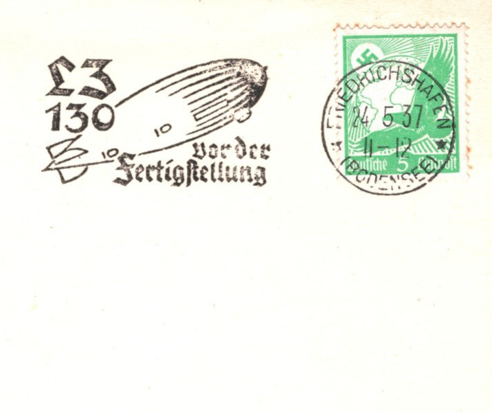 ZEPPELIN *LZ.130* PICTORIAL MACHINE Cancel Postcard 1937 Friedrichshafen KZ379