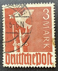 Germany Deutsches Reich 3 Mark Used Stamp Dove Bell Posthorn Red WWII Era #576