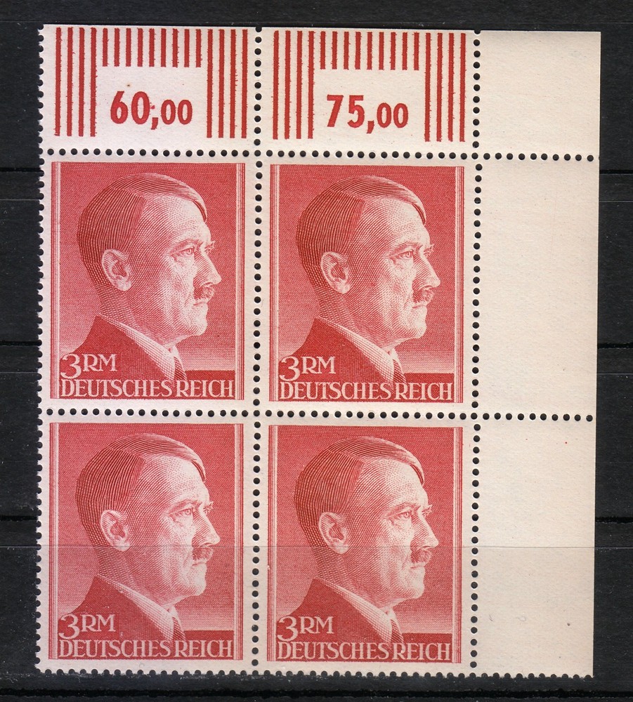 Germany 1944 MNH Mi 801B Sc 526a Adolf Hitler-upper right corner-Block P K14 **