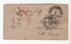 GERMANY 1840S ERLANGEN TO US GREEN BAY WISCONSIN AMERICA PACKET TRANSIT IN RED