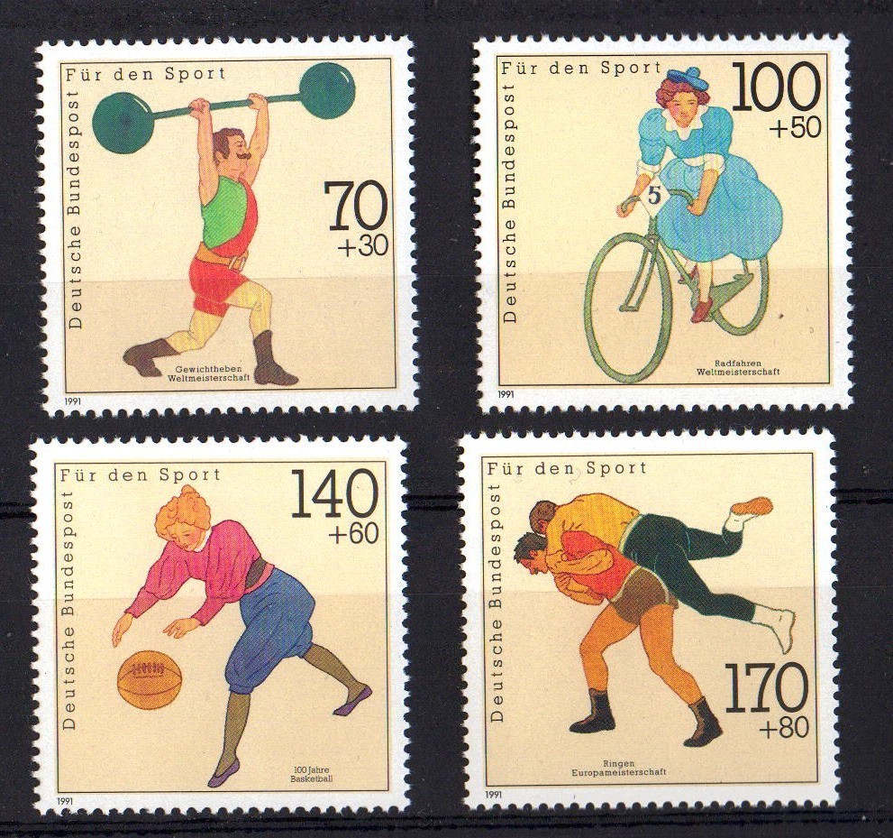 GERMANY 1991 Sports aid : basketball, biking wrestling Michel 1499/02 MNH W3102