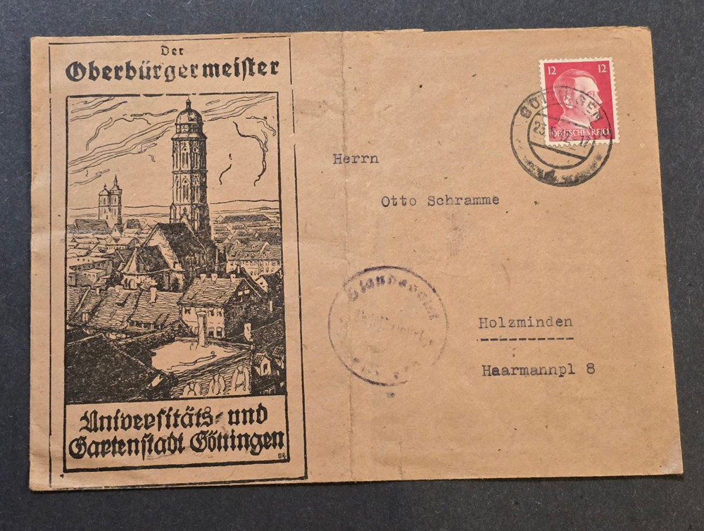 WWII Third Reich Cover 1940s Göttingen Oberbürgermeister Letterhead 12pf Hitler