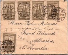 GERMANY 1923 POSTAL INFLATION ERA MULT FRANKING COVER ADDR USA POSMARK WILSTER
