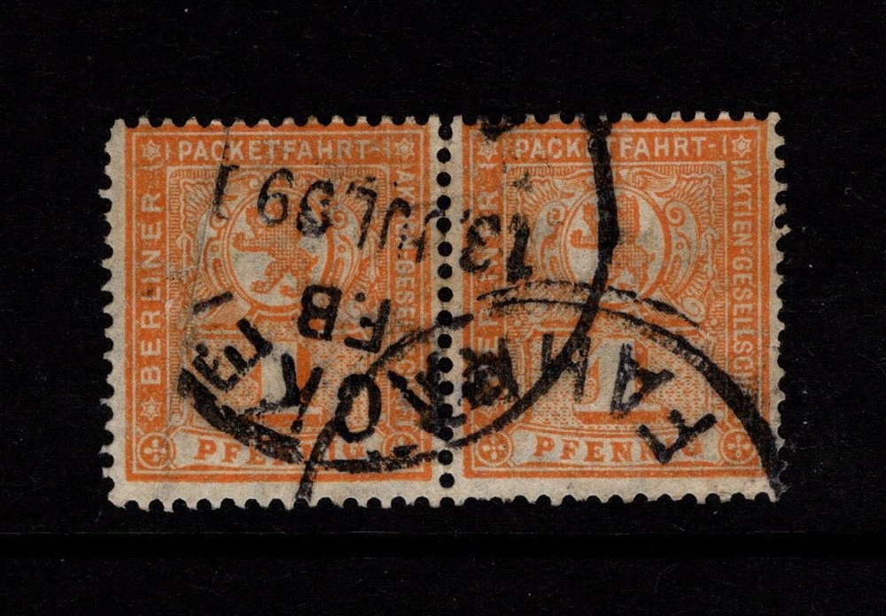 Germany 1899 1p Orange Berlin Private Post Pair / Left Creased – S58674