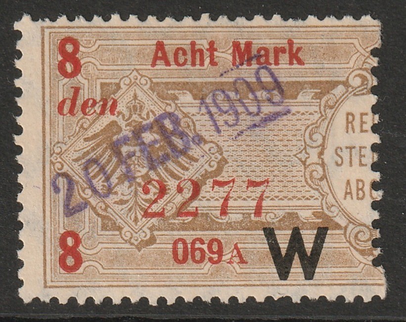 Germany 1903 8m Revenue (W Ovpt) Used (Left Half) – S44902