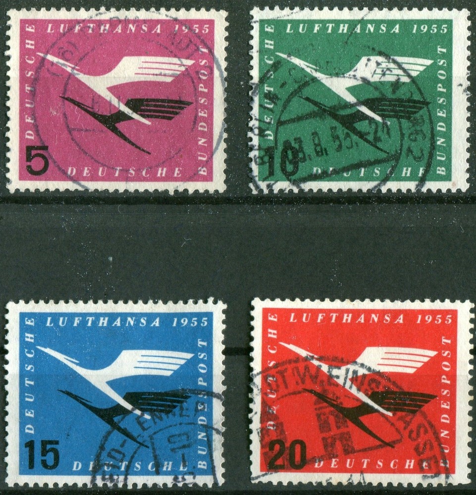 Bundle No. 205 – 208 Cleanly Canceled BRD 1955 Lufthansa Airplane