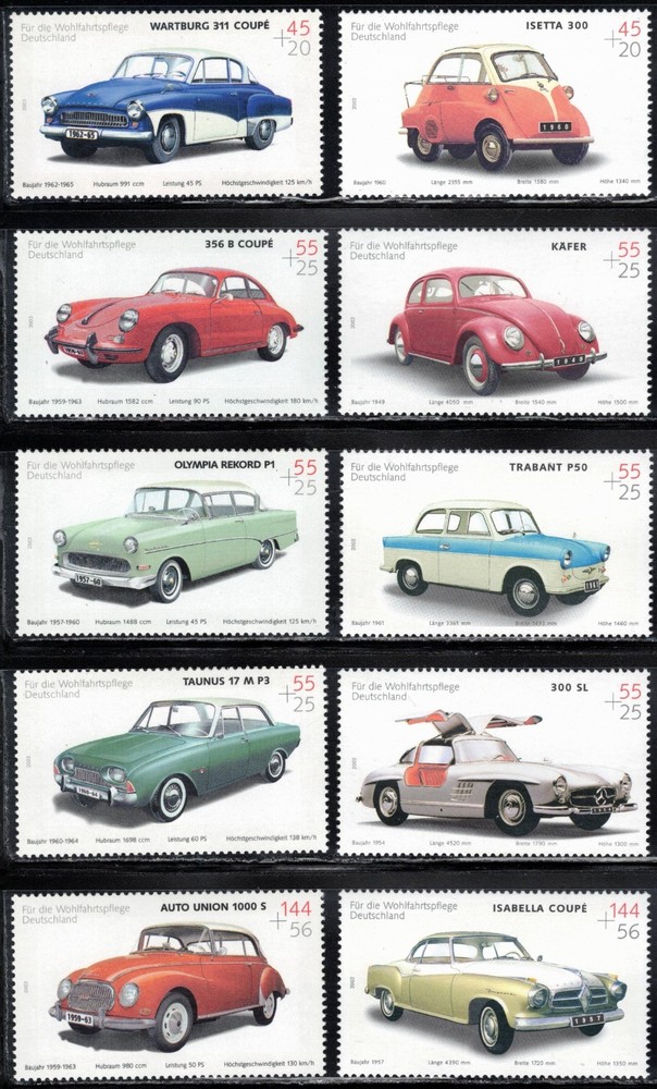 2002 & 2003 Germany Welfare two complete sets MNH various cars