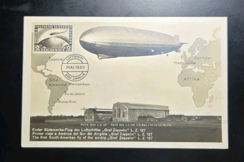 1930 LZ-127 Graf Zeppelin South America Flight Germany Stamp #C38 2R Postcard