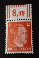 One WWII Unused German Stamps ~ Red 12 Reichspfennig Pfenning stamps , WW2 Era