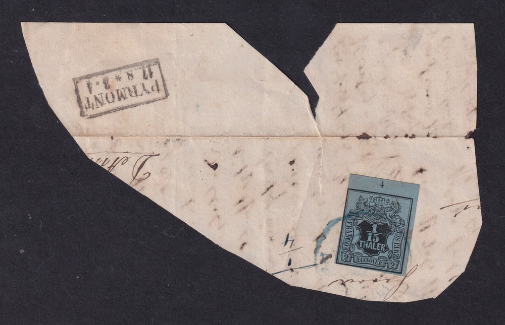 HANOVER 1851 Arms 1/15th on Blue SG 5 Used on Piece (CV £130)