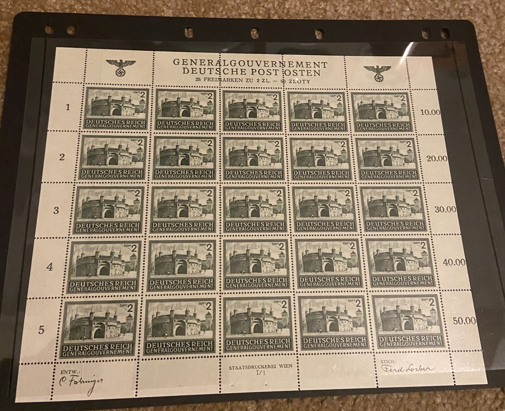 MNH stamp Full sheet General Government Occupied Cracow Poland / 1941