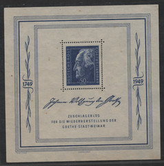 GERMANY DDR 1949 GOETHE SCOTT #10NB11 SOUVENIR SHEET MINT NEVER HINGED VERY FINE