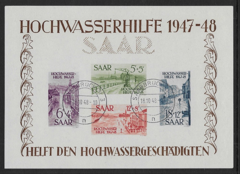 Saar 1948 Flood Fund Miniature Sheet MS255A Fine Used Cat£4500