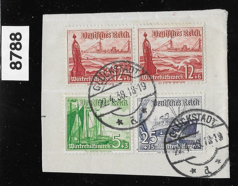 #8788 Germany 1937 Winter Relief / Boats Ships Gluckstadt Germany cancel