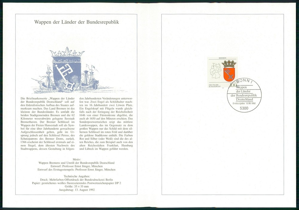 GERMANY FOLDER 1992/34 WAPPEN BLAZON BREMEN