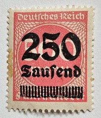 Germany VINTAGE 3rd REICH Overprint, 250 Tausand/500 Marks, Mint, Hinged