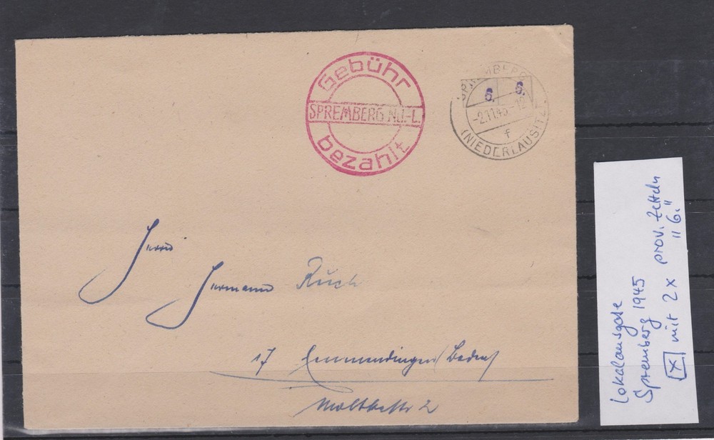 Germany 1945 Local Provisional Issue, Spremberg very rare on cover
