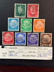 Germany # 385 – 386 & 391 – 397 Used* 2024 Scott Catalogue Value $ 26.15