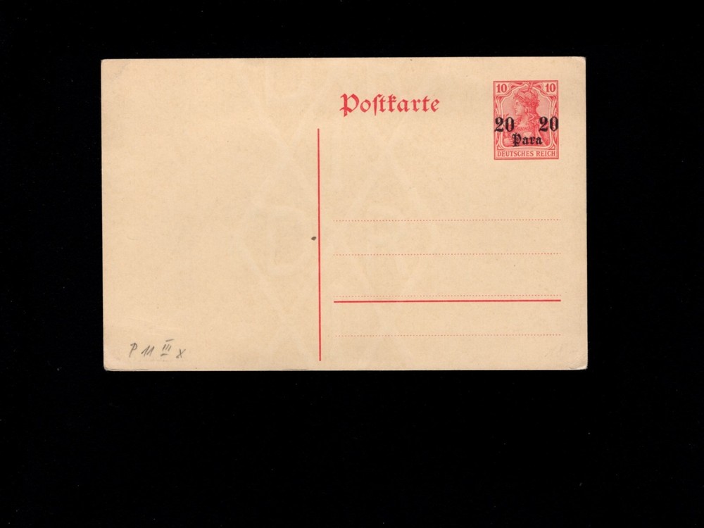Germany Office in Turkey 20para Overprint 10pf Germania Postkarte Postal Card 4i