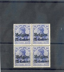 GERMANY, BEGIAN OCC Sc N4(MI 4 II)**VF NH 1914 25c/20pf LILAC/ULTRA, BLK X 4 $60