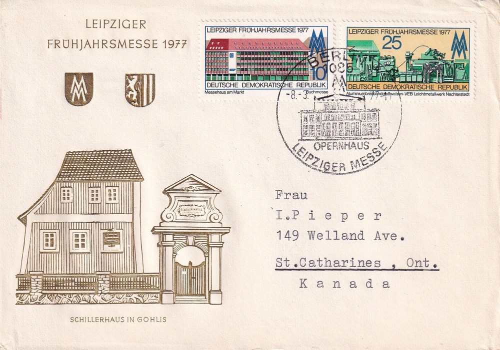 GERMANY DDR 1977 FIRST DAY COVER, LEIPZIG SPRING FAIR, FAIR BUILDING BOOKFAIR