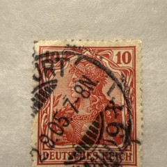 RARE VINTAGE German Stamp 1901 Deutsches Reich RED Norse Image 10 Pf Bright RED
